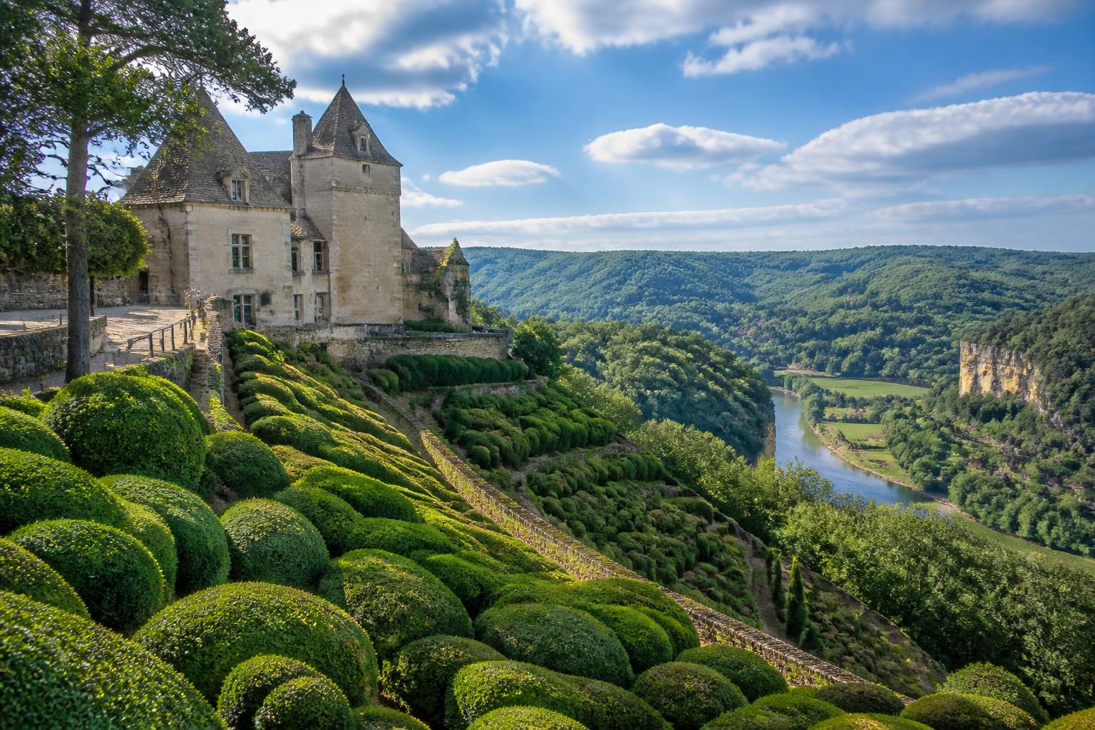 découvrez les jardins de marqueyssac, un site exceptionnel de 22 hectares suspendus avec des paysages remarquables offrant le plus beau panorama de la dordogne. promenez-vous au cœur de ces jardins magnifiques et profitez d'une expérience unique entre nature et vues spectaculaires.